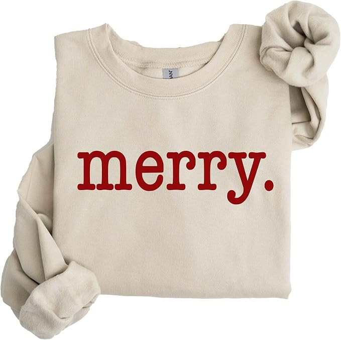 Merry Christmas Sweatshirt, Cozy Holiday Pullover, Cute Xmas Crewneck Sweater, Festive Winter Top... | Amazon (US)
