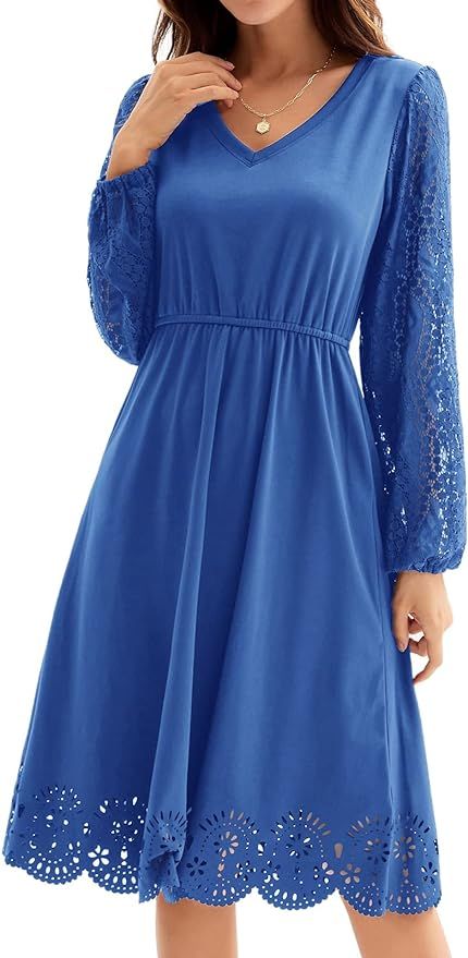 GRACE KARIN Women's V Neck Lace Short Sleeve Cocktail Dress Cut Out Swing Skater A Line Party Mid... | Amazon (US)