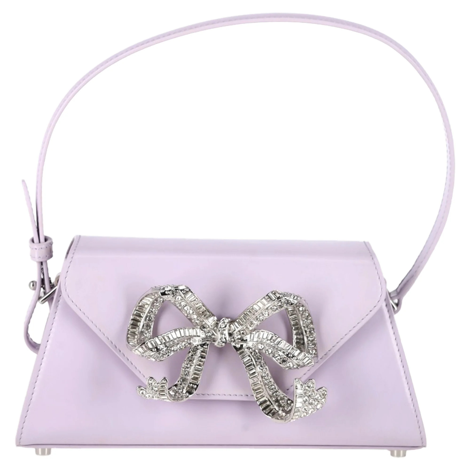 Self-Portrait Bow Mini Shoulder Bag In Pastel Purple Leather | Shop Simon