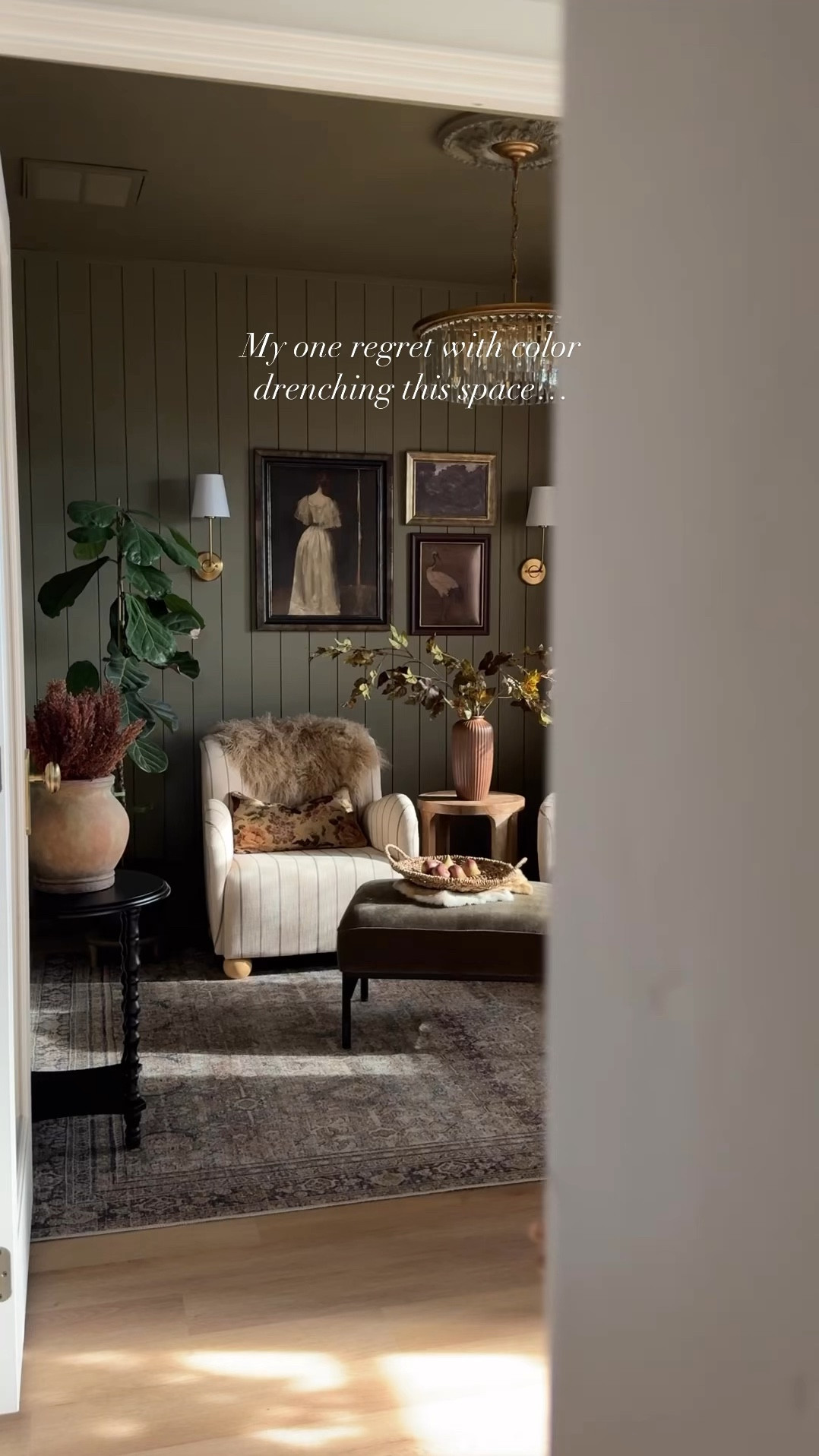 Modern Crystal chandelier, ceiling medallion Den inspo, affordable home decor, Target home, bun foot accent chair, upholstered accent chair, gallery wall inspo, accent table, throw pillows, throw blanket, loloi rug, vintage rug, dried florals, conical lamp shade, affordable finds, home decor, Amazon tree, striped accent chair, antique piano stool, green ottoman, modern ottoman, 

#LTKHome #LTKSaleAlert #LTKVideo