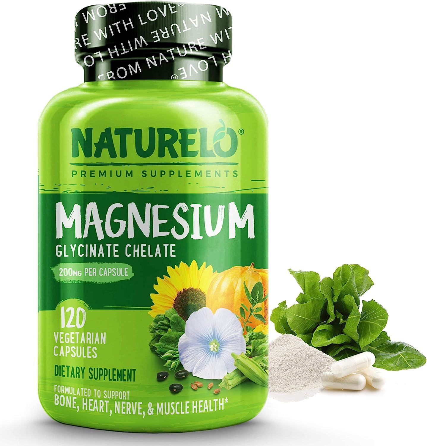 NATURELO Magnesium Glycinate Supplement - 200 mg Glycinate Chelate with Organic Vegetables to Suppor | Amazon (US)