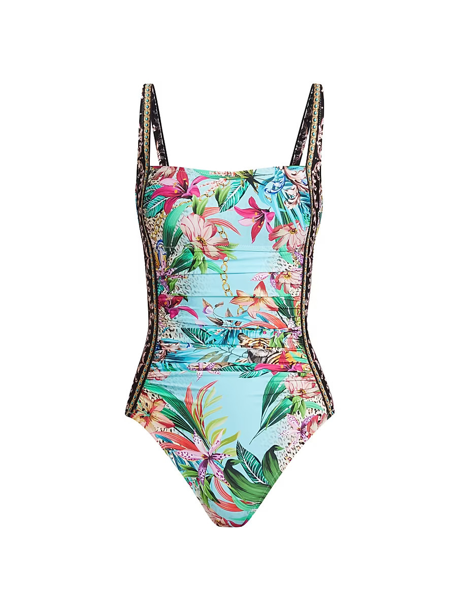 Women's Marilyn Floral Ruched One-Piece Swimsuit - Miller Tigre Scarf Print - Size Medium | Saks Fifth Avenue