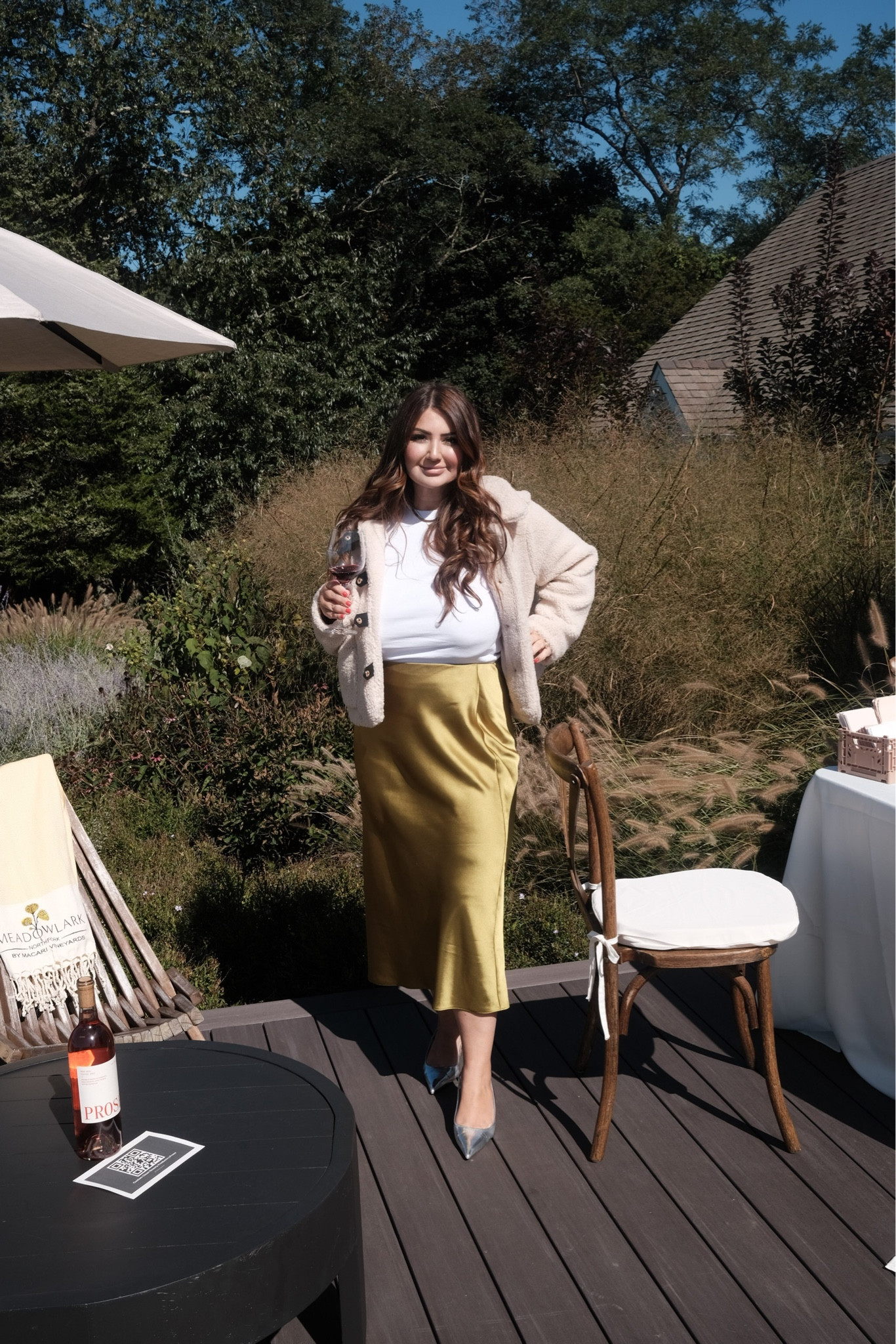 Fall outfit - mango satin skirt - faux fur jacket from Treasure & Bond Nordstrom - sling back pointy toe heels   - winery outfit 

#LTKSeasonal #LTKHoliday #LTKmidsize