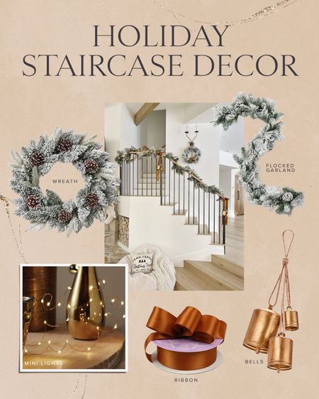 H O L I D A Y \ Christmas staircase decor: wreath, garland, bells, ribbon and lights🔔 

Amazon
Target
Holiday home 

#LTKhome #LTKHoliday
