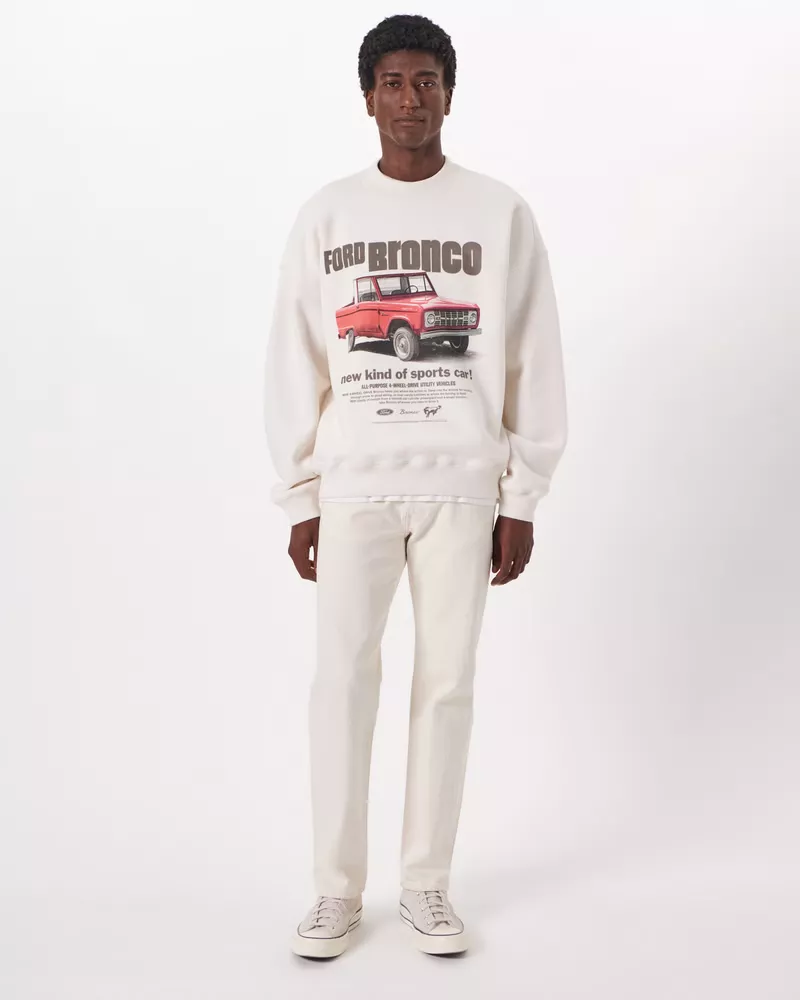 Men's Bronco Graphic Crew Sweatshirt in Off White | Size S | Abercrombie & Fitch