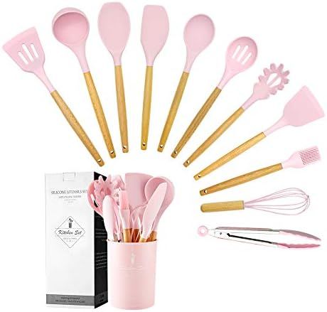 Caliamary Silicone Kitchen Utensil Set, 11 Pieces Cooking Utensil with Wooden Handles, Utensil Holde | Amazon (US)
