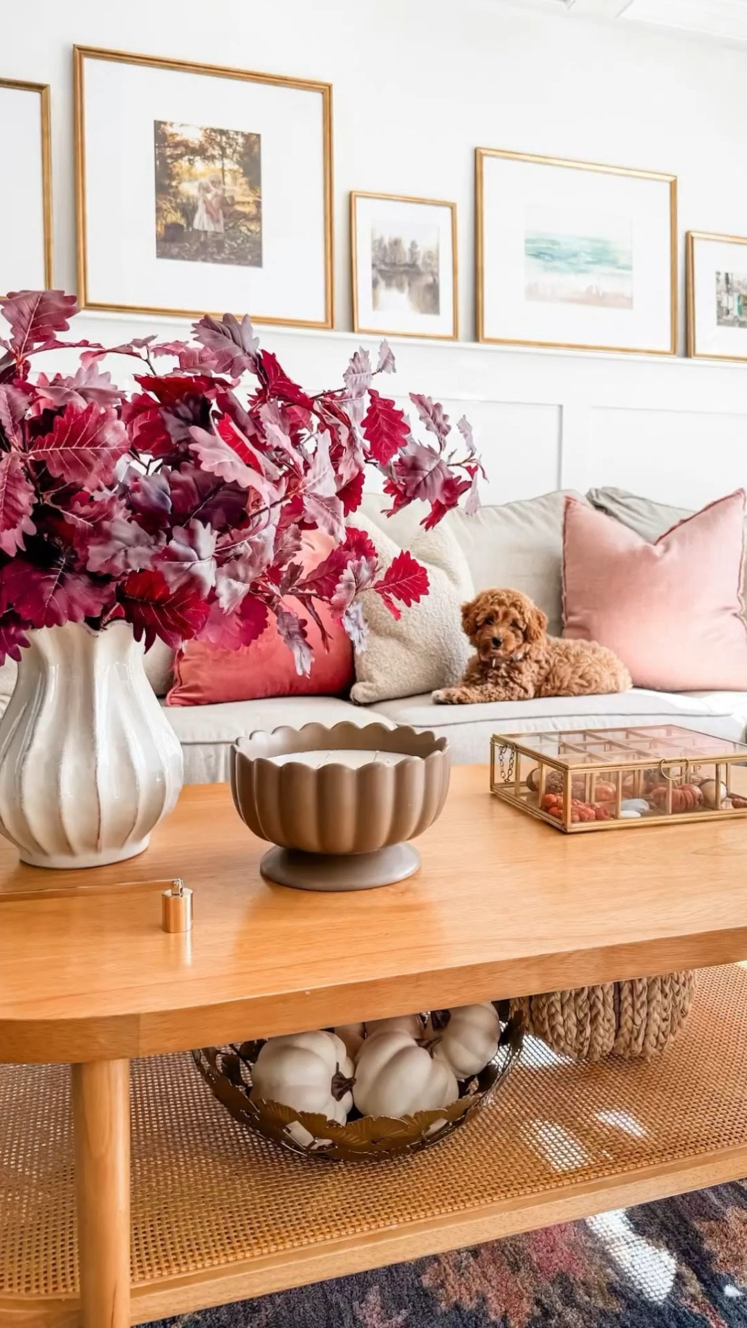 Fall home decor
Fall candle 
Scallop candle
Pleated ceramic vase
Hearth & Hand vase
Artificial oak stems
Faux Fall florals
Fall flower arrangement 
Glass display box
Oval coffee table
Rattan coffee table
Living room decor
Family room decor
Coffee table decor
Fall coffee table style
Swivel chairs
Bouclè swivel chairs
Living room rug
Artificial white pumpkins
Fall pattern taper candles
Gold candle holders
Round ottoman 
Round dining table
Beaded chandelier 
Velvet love seat
Small curved sofa
Mental decor
Gold round tray
Coffee table books
Fall Home Decor 

#LTKSeasonal #LTKHome #LTKStyleTip