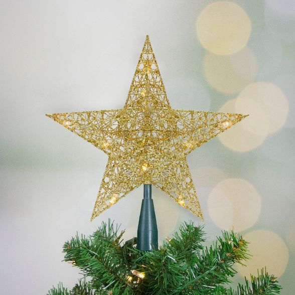 Northlight 10" LED Lighted Gold Glittered Star Christmas Tree Topper, Warm White Lights | Target