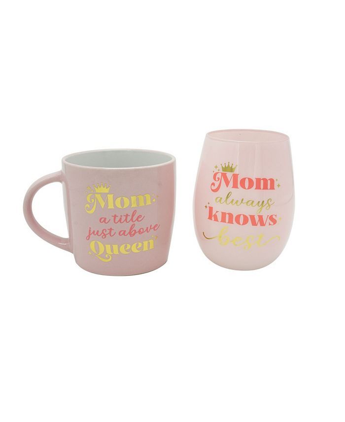 TMD Holdings Mom Title Above Queen Mug and Mom Always Knows Best Stemless Wine Glass Set, 2 Piece... | Macys (US)