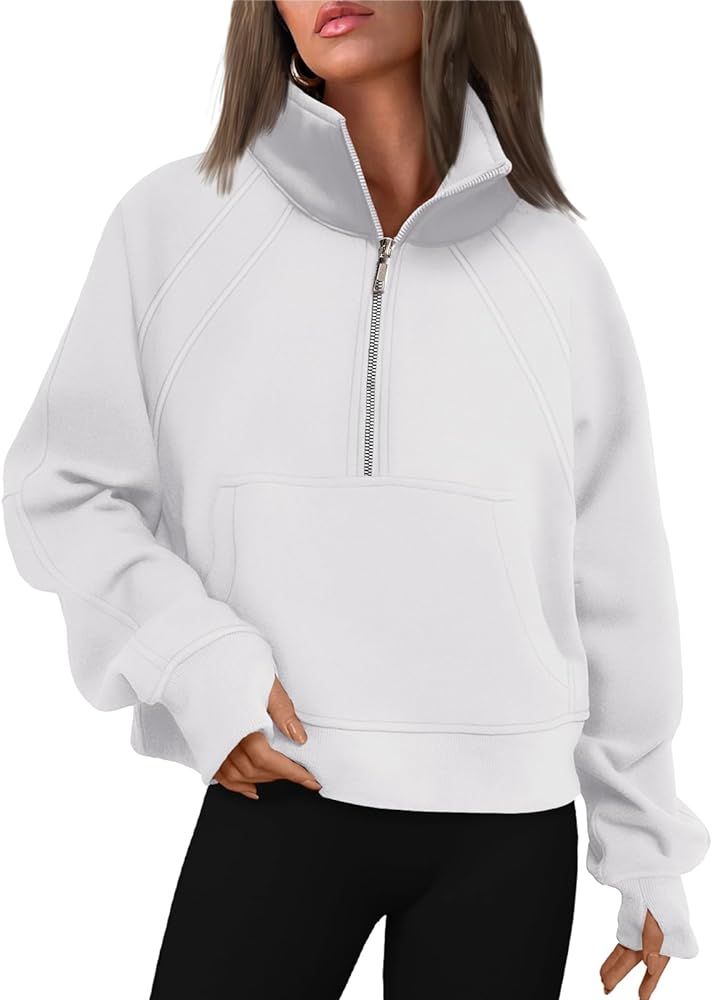 WYNNQUE Womens Half Zip Cropped Pullover Sweatshirts Fleece Quarter Zipper Hoodies Winter Clothes... | Amazon (US)