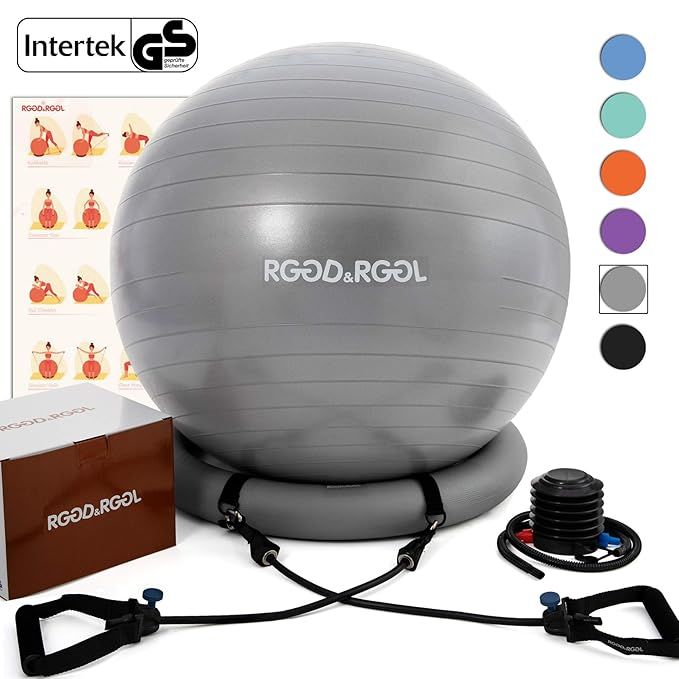 RGGD&RGGL Yoga Ball Chair, Exercise Ball with Leak-Proof Design, Stability Ring&2 Adjustable Resi... | Amazon (US)