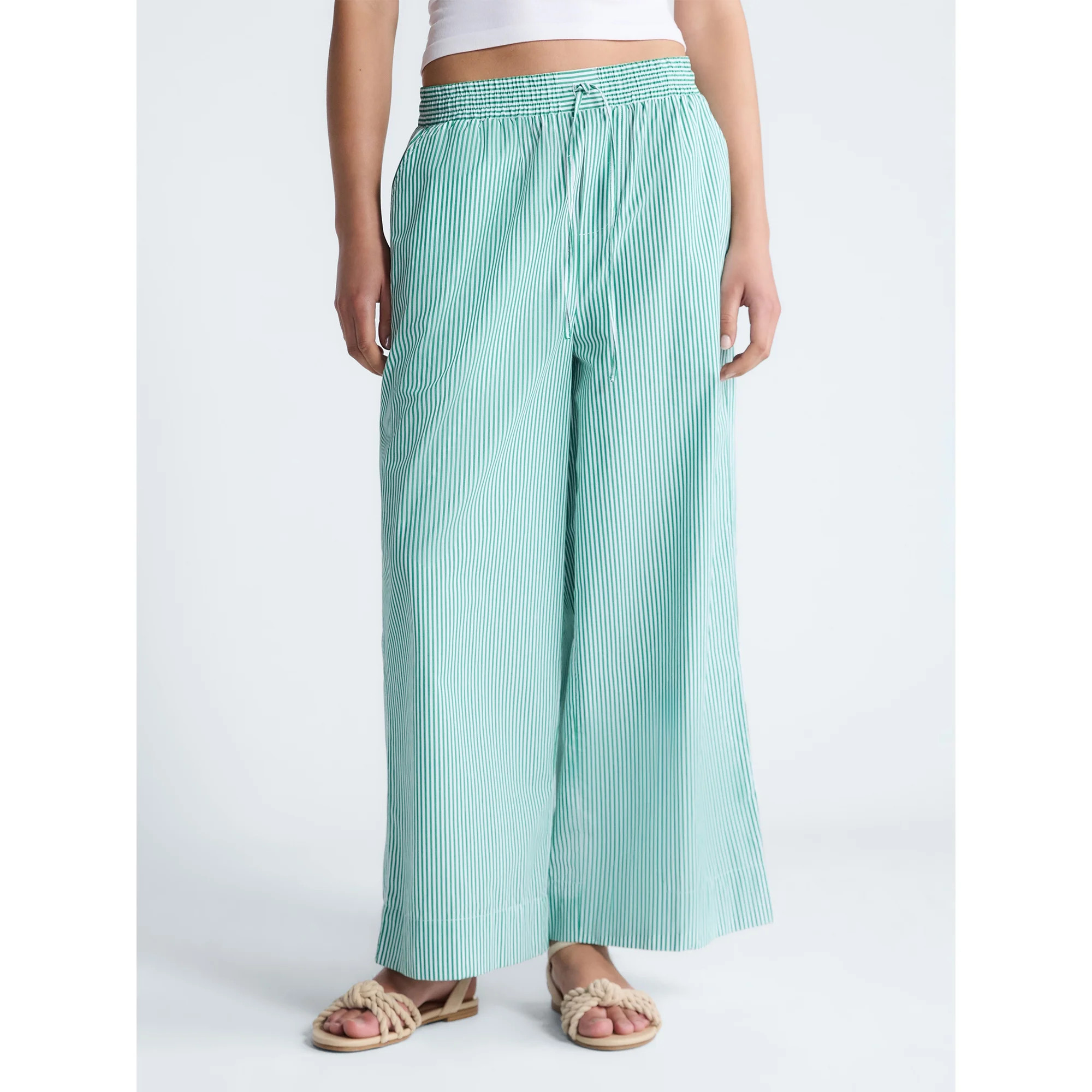 Free Assembly Women's and Women's Plus Cotton Poplin Cropped Wide Leg Pants, 26" Inseam, Sizes XS... | Walmart (US)