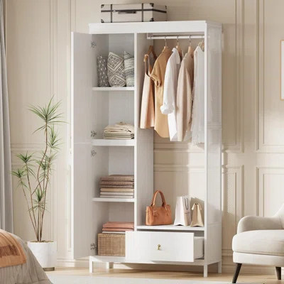 Modern Armoire Wardrobe Closet, Wood & Frame, Hanging Rod, Drawer, Bedroom Storage | Wayfair North America