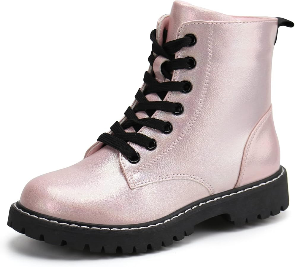 firelli Kids Ankle Boots Boys Girls Side Zipper Lace Up Work Boots Combat Boots | Amazon (US)