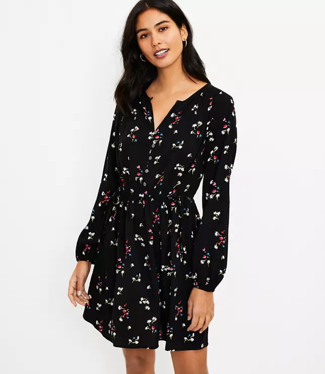 Tall Floral Side Tie Button Dress | LOFT