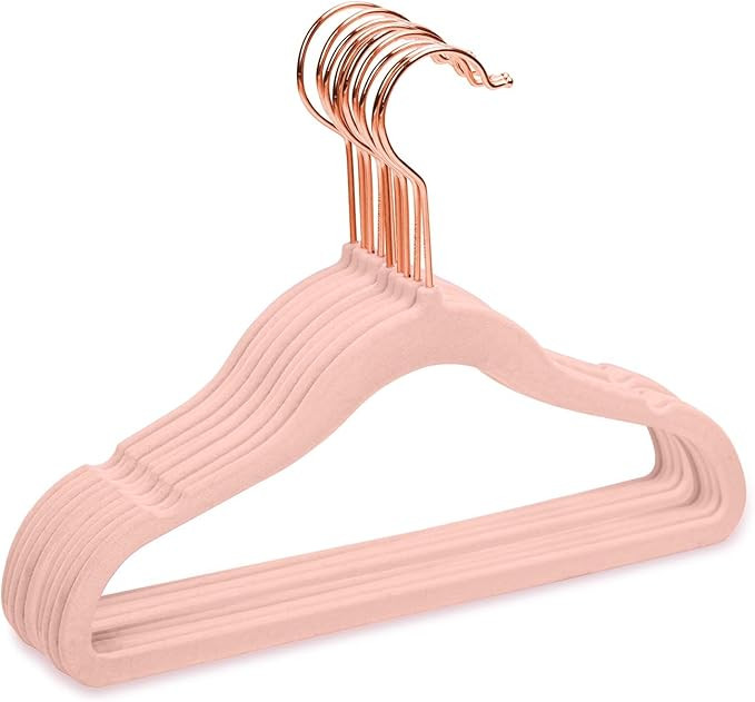 MIZGI Premium Kids Velvet Hangers (Pack of 50) with Copper/Rose Gold Hooks,Space Saving Ultra Thi... | Amazon (US)