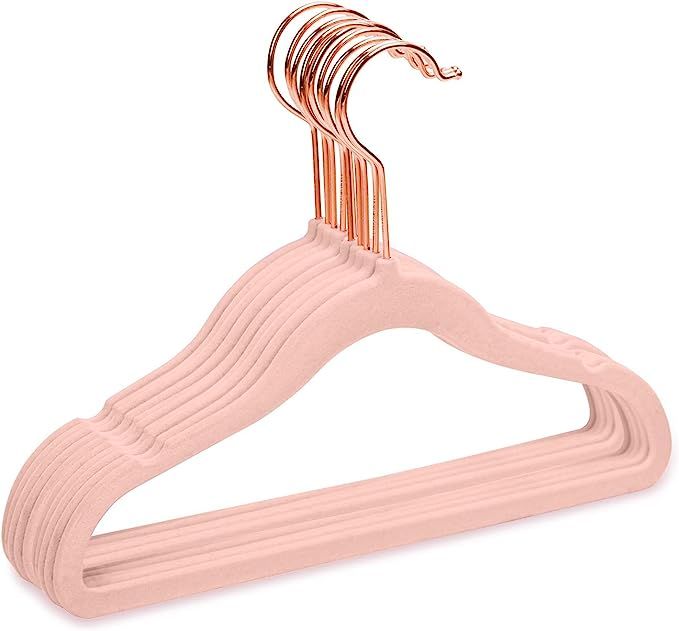 MIZGI Premium Kids Velvet Hangers (Pack of 50) with Copper/Rose Gold Hooks,Space Saving Ultra Thi... | Amazon (US)