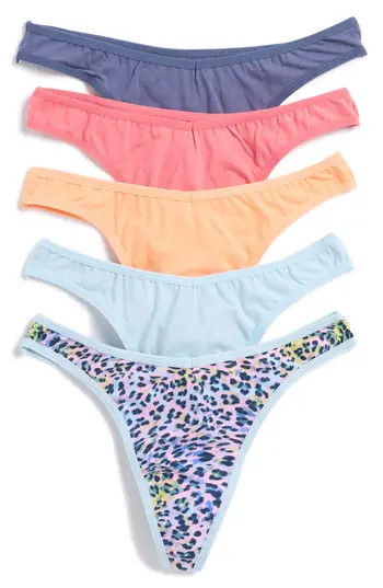 Abound Quinn Assorted 5-Pack Thongs in Pink Prism Rainbow Dots Multi at Nordstrom Rack, Size X-Small | Nordstrom Rack