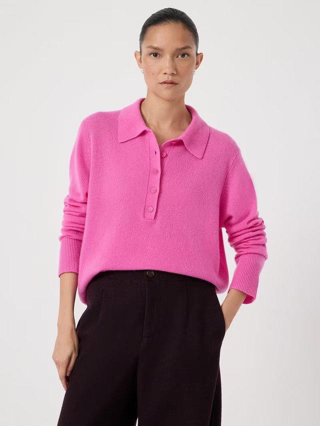HUSH Clove Cashmere Rich Polo Jumper, Magenta Pink | John Lewis (UK)