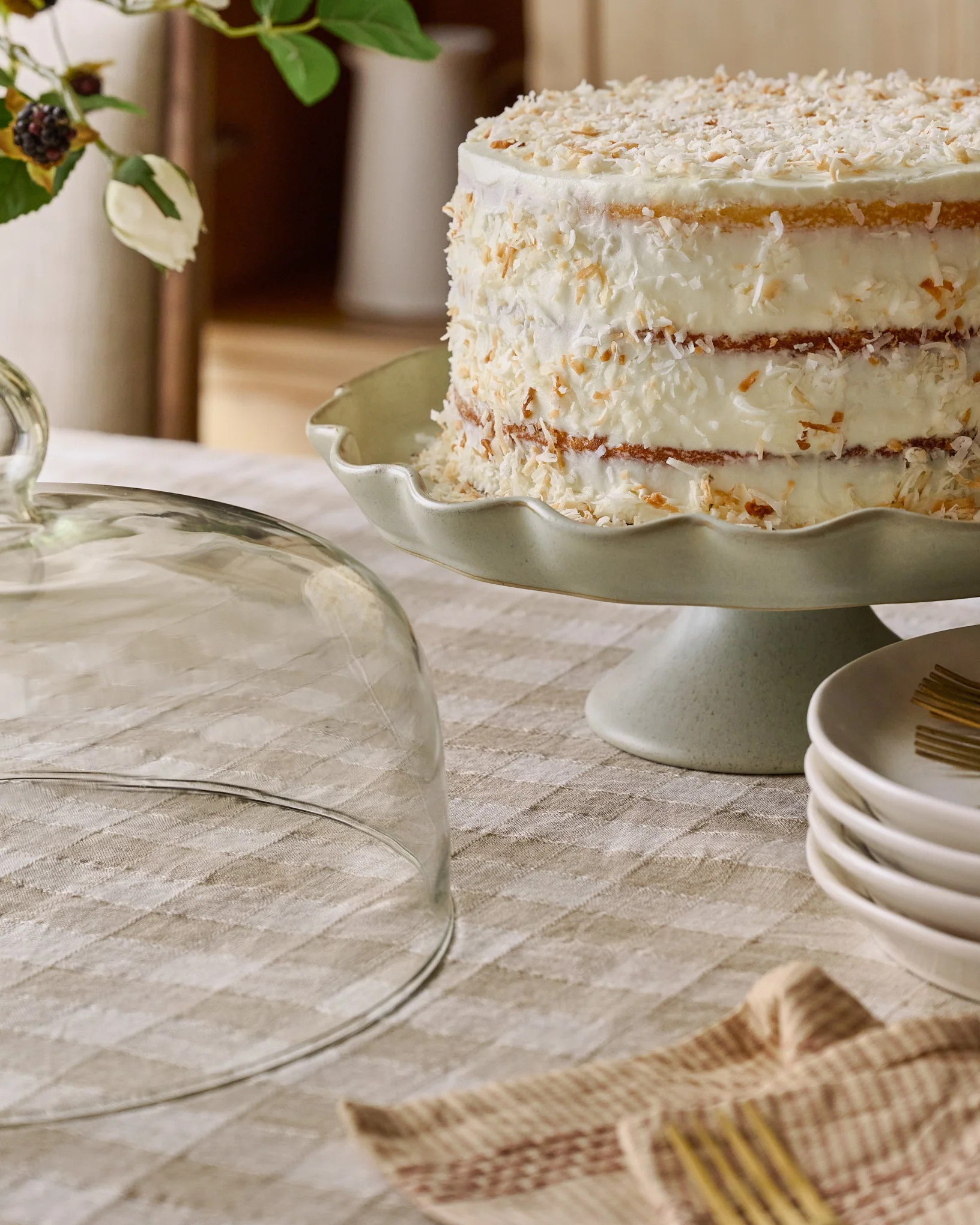 French Grey Ruffle Cake Stand with Dome | Magnolia