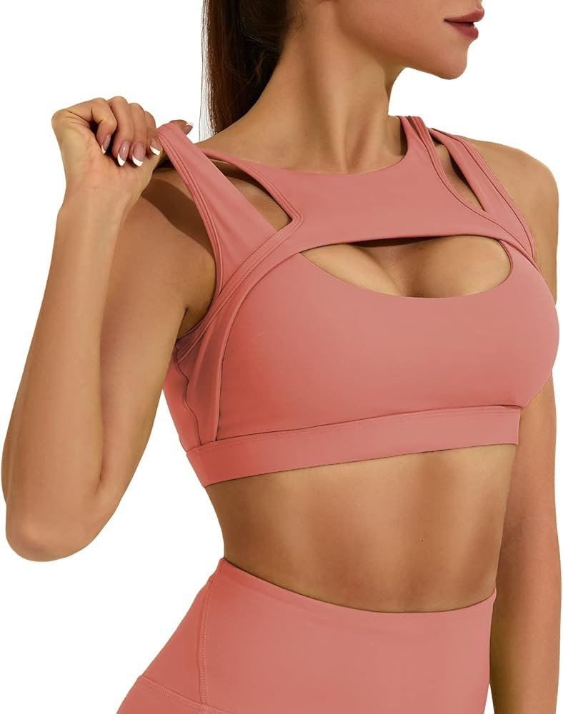 Womens Sports Bras, High Support White Sports Bras for Women Padded Push Up Workout Gym Bra with ... | Amazon (US)