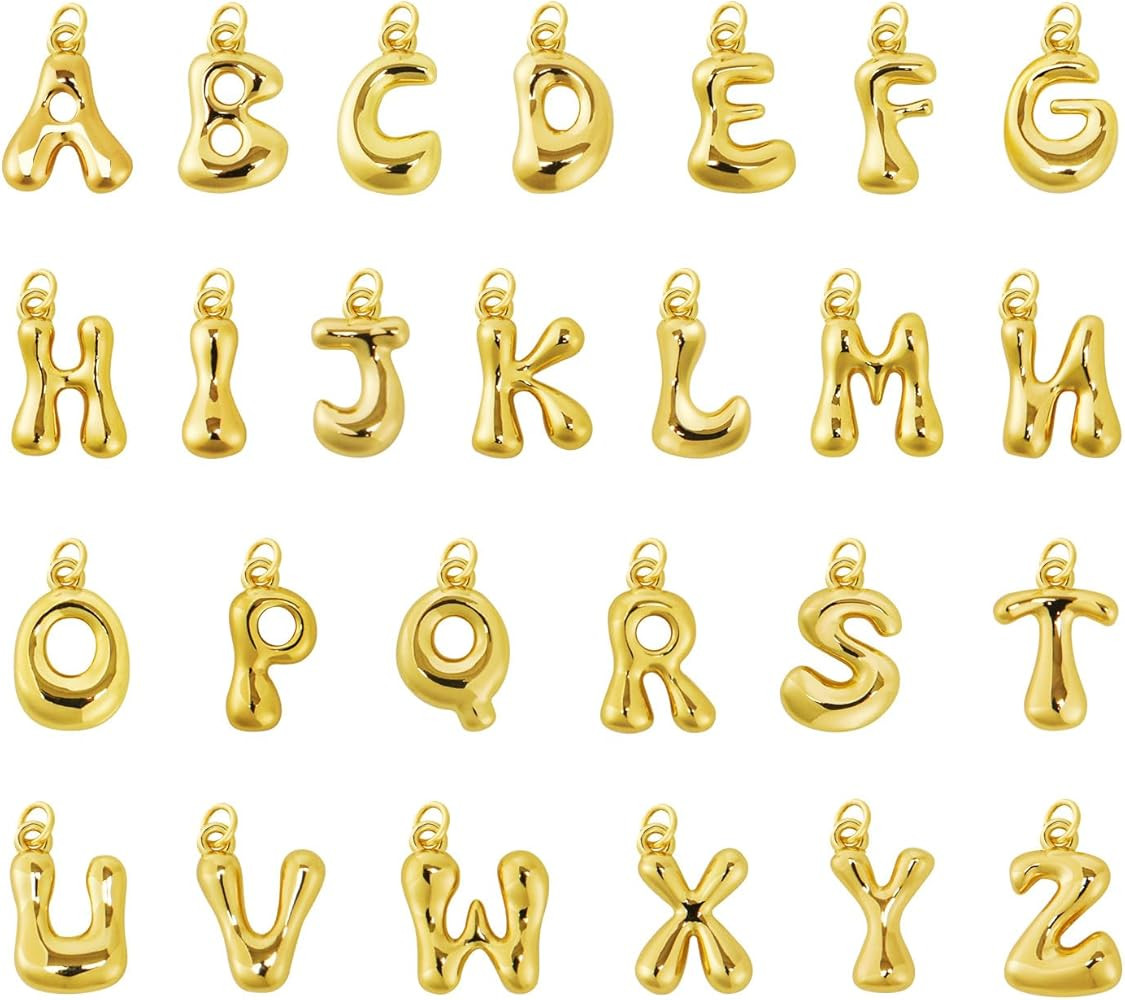 26Pcs 18K Gold Filled A-Z Alphabet Letters Charms for Jewelry Making, Chunky Gold Initial Letter ... | Amazon (US)