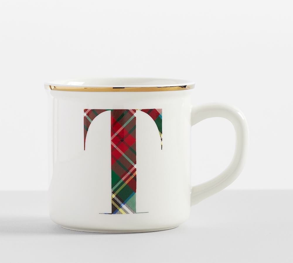 Stewart Plaid Alphabet Stoneware Mug - T | Pottery Barn (US)