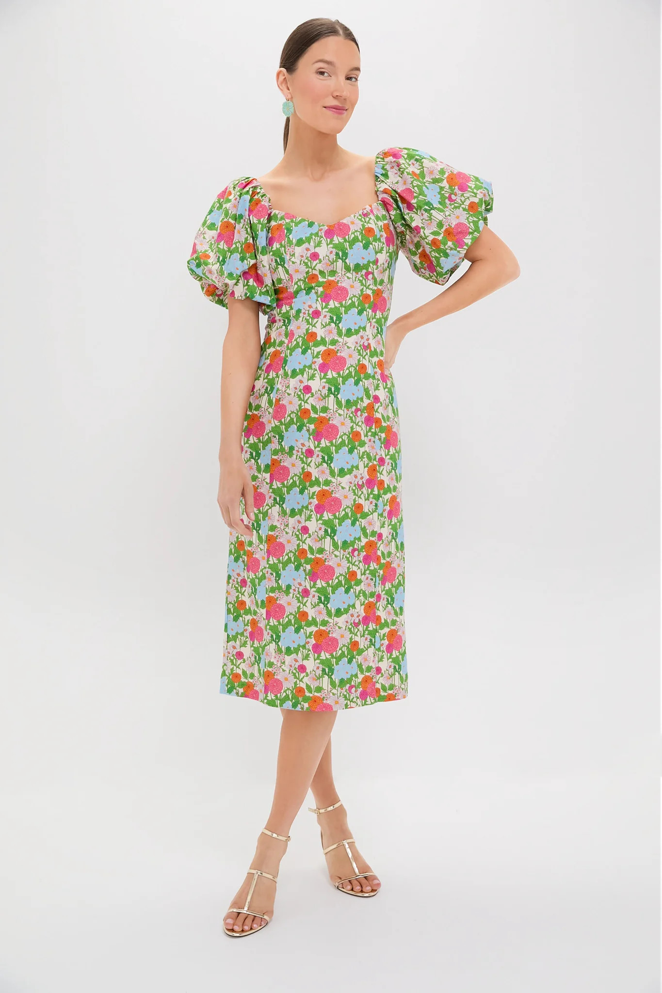 Green Multi Begonia Floral Sallie Midi Dress | Tuckernuck (US)
