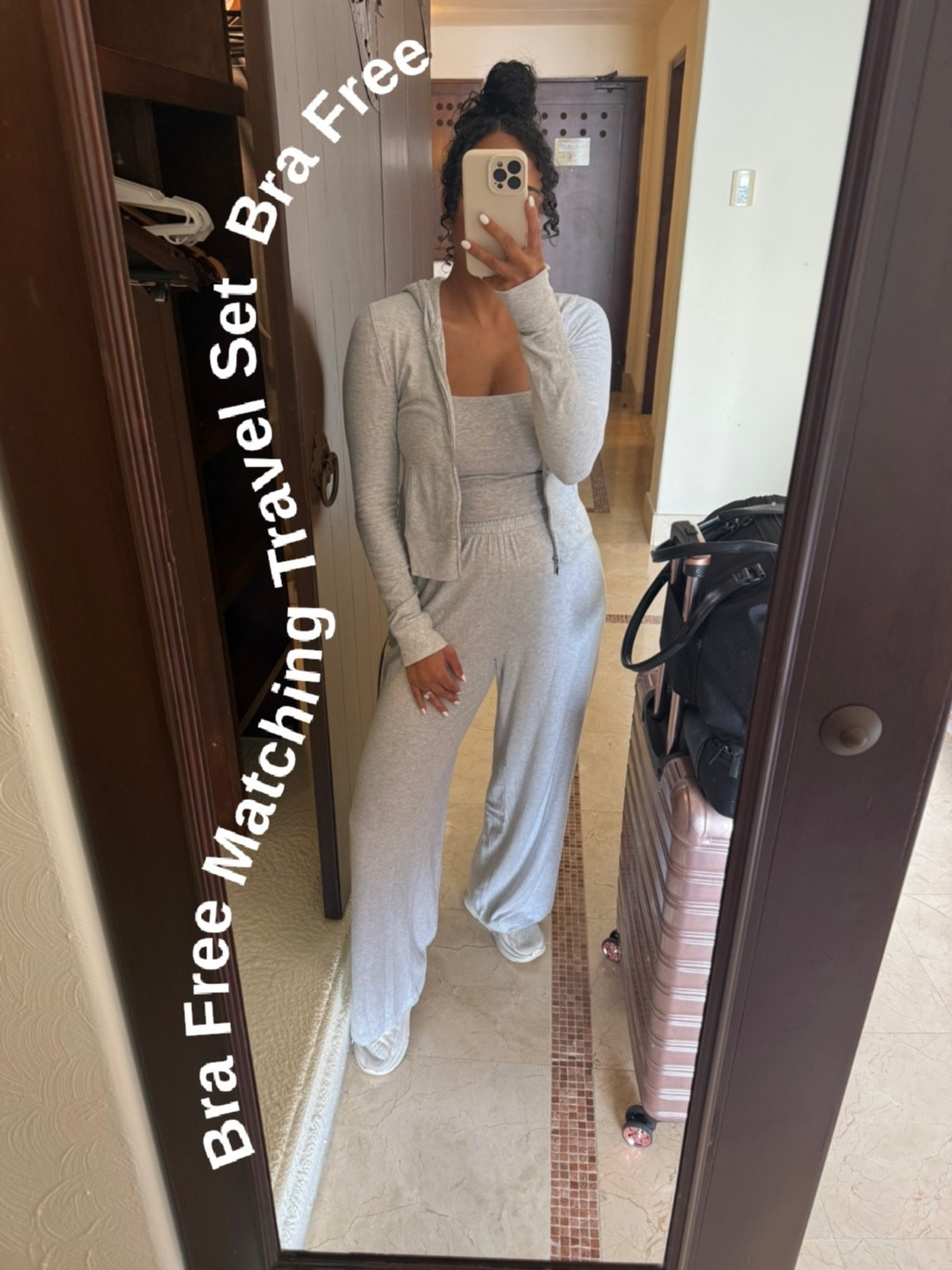 The most comfy material ever: a soft brushed jersey modal fabric! My top is from the A&F Bra Free Collection making this matching set perfect for travel! Wearing a size small in tank, zip up, and my lounge pants! 

#LTKTravel #LTKootd