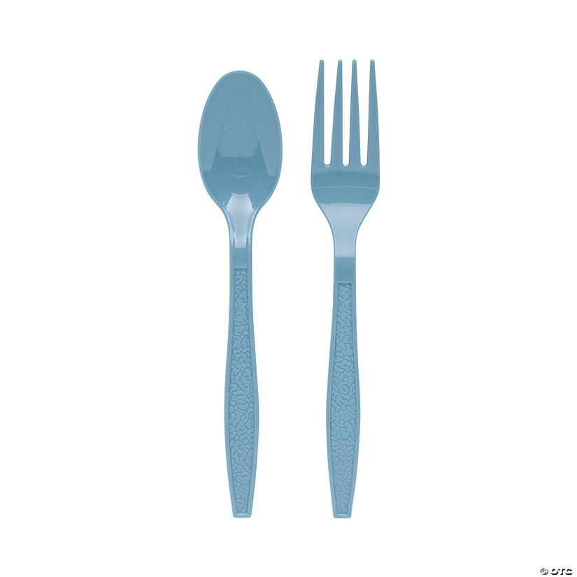 Slate Blue Plastic Fork & Spoon Cutlery Set - 16 Ct. | Oriental Trading Company