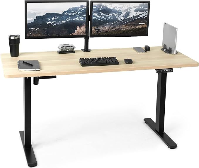 VIVO Electric Height Adjustable 60 x 24 inch Memory Stand Up Desk, Light Wood Solid One-Piece Tab... | Amazon (US)