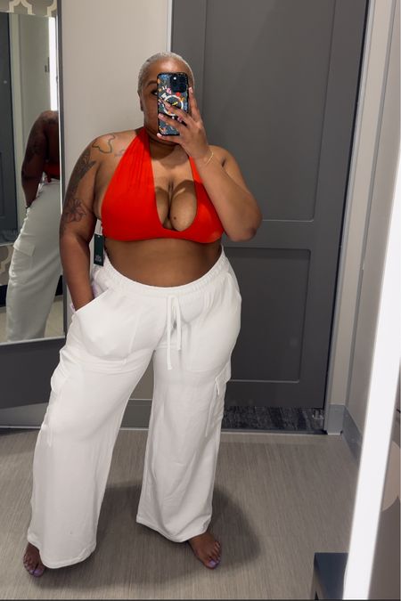 White Cargo Sweat Pants and a red halter top . This Target outfit was too cute to pass up. Pants are a xxl and top is a large they were sold out of every other size . So I would get a xl or xxl 

#LTKPlusSize #LTKStyleTip #LTKFindsUnder50