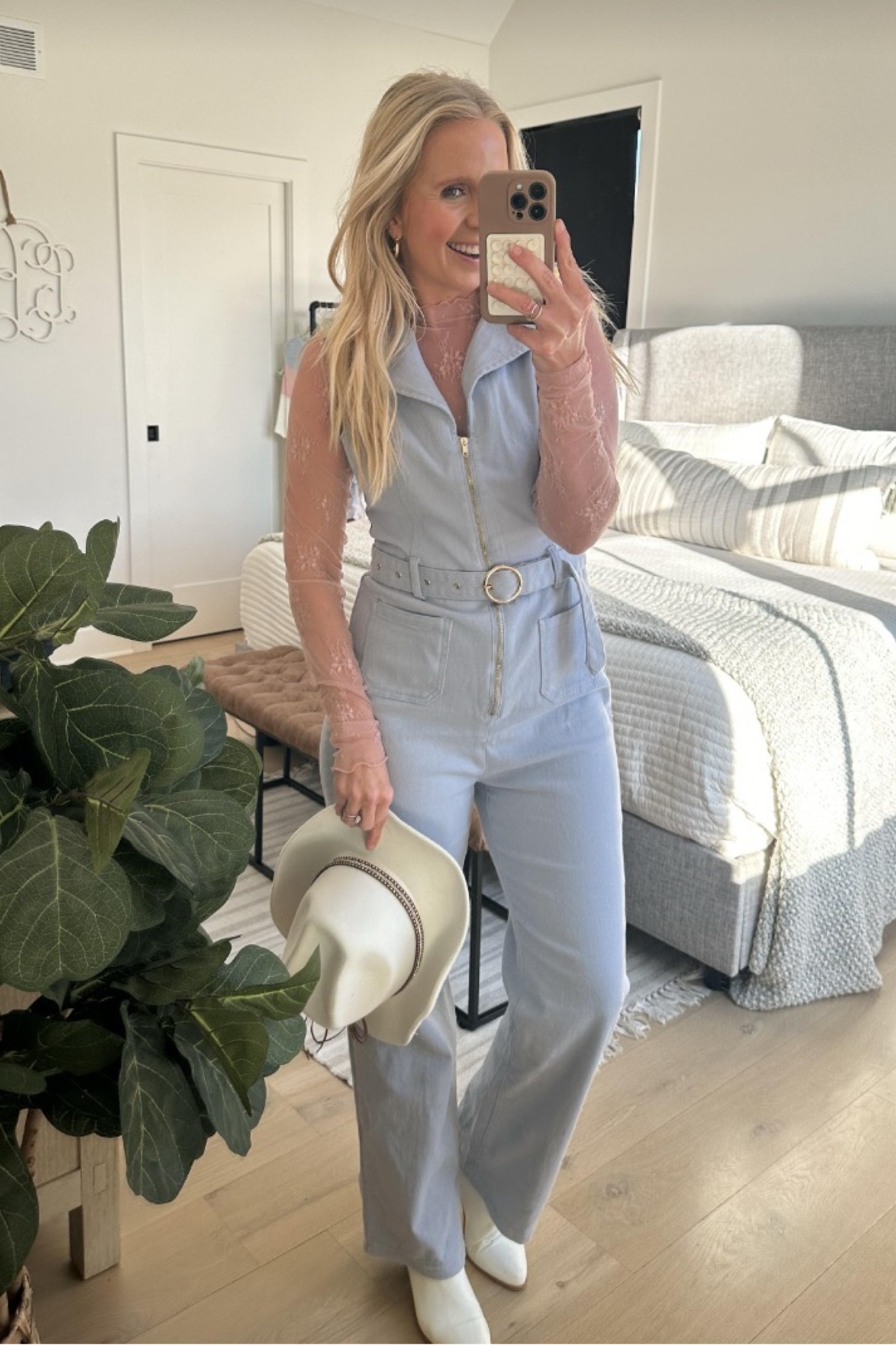 Trying out this outfit for a girls trip to Nashville. I'm 5'4. Wearing a medium in the jumpsuit. It's very comfortable and stretchy. Size small in the sheer mock turtleneck. I've had these cowgirl boots for years. I can dance and walk for miles in them. All from Amazon!

#LTKFindsUnder50 #LTKShoeCrush #LTKFestival