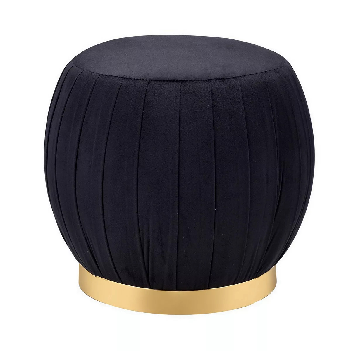 Fabric Upholstered Round Pleated Ottoman with Metal Base, Black and Gold | Kohl's