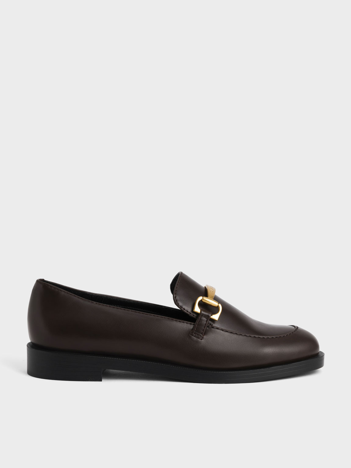 Dark Brown Metallic Accent Loafers | CHARLES & KEITH UK | Charles & Keith UK