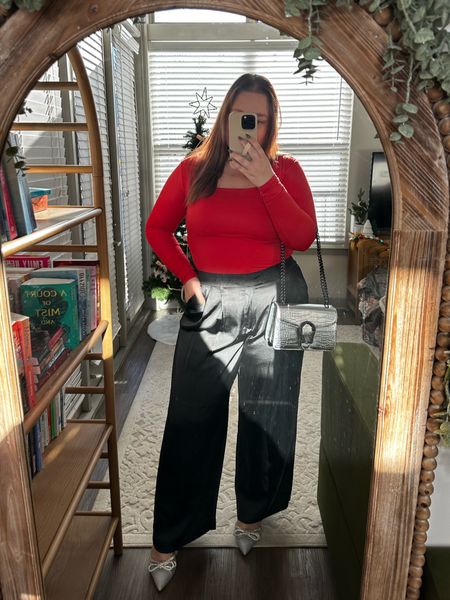 Plus size holiday outfit inspo maybe for a corporate casual Christmas party!? Size xxl bodysuit and 16 trousers - whole look right around $100!

#LTKplussize #LTKHoliday #LTKstyletip