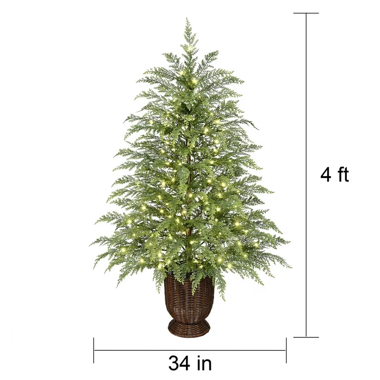 My Texas House 4' Pre-Lit Cypress Green Artificial Christmas Tree with 100 Warm White Twinkle LED... | Walmart (US)