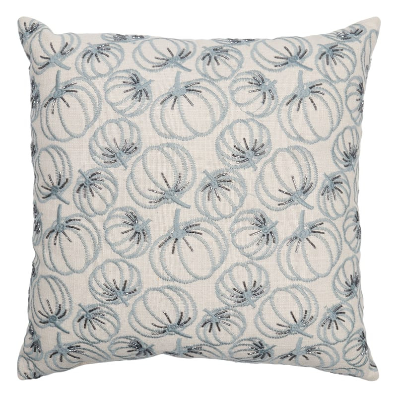 Blue Embroidered & Beaded Pumpkin Throw Pillow, 18" | At Home