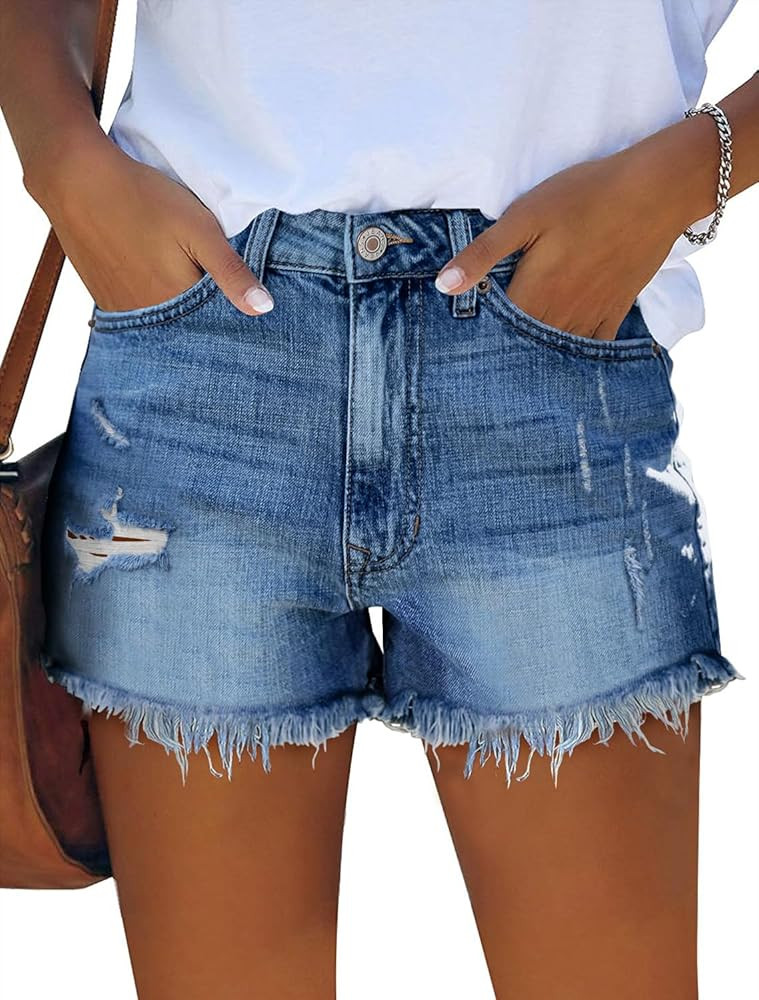 SANMM Jean Shorts Womens High Waisted Summer Casual Stretchy Denim Hot Short with Pockets | Amazon (US)