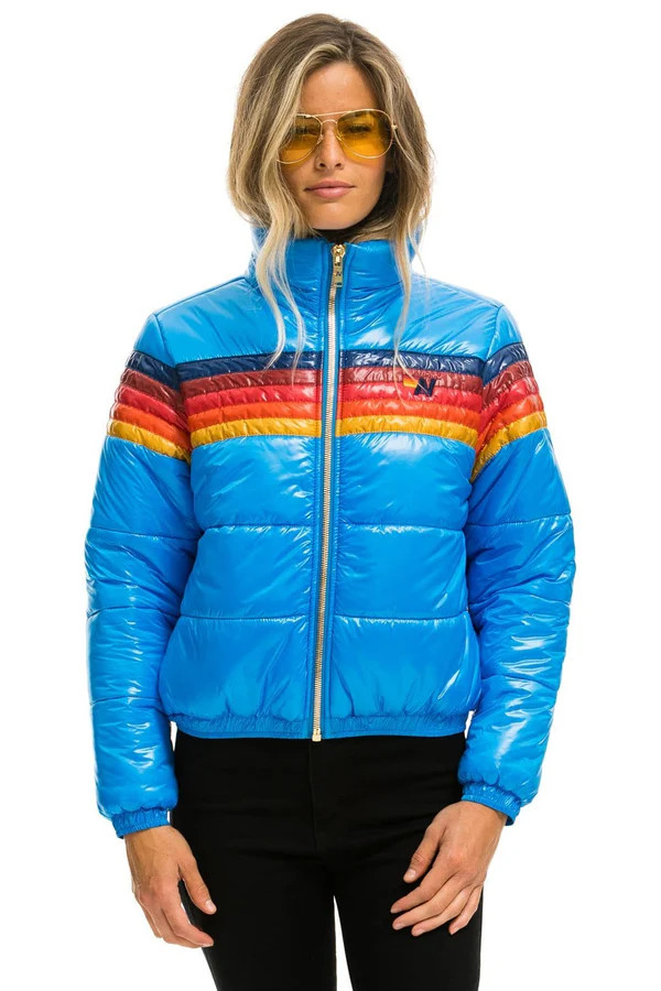 5 STRIPE LUXE APRES PUFFER JACKET - GLOSSY BLUE | Aviator Nation