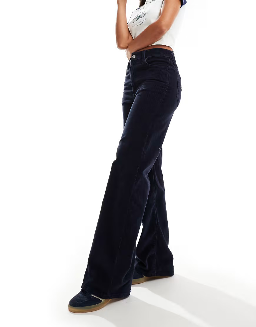 Levi's ribcage high rise wide leg jeans in cord dark blue-Navy | ASOS (Global)