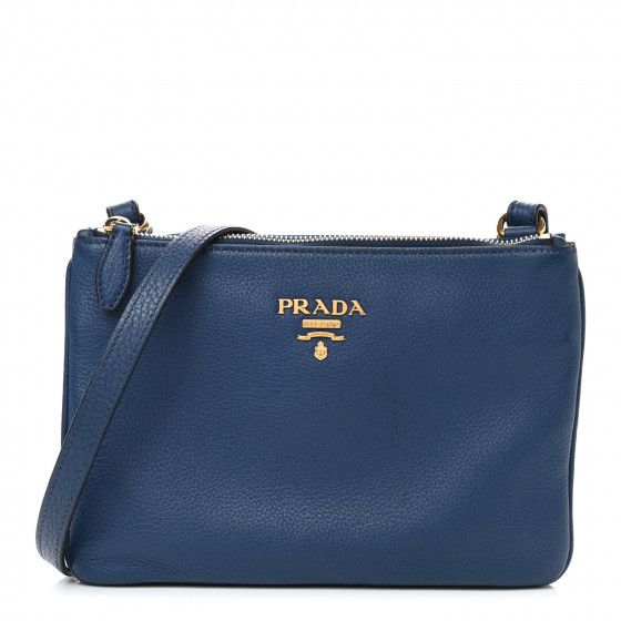 PRADA Vitello Phenix Double Zip Crossbody Bag Baltico | Fashionphile