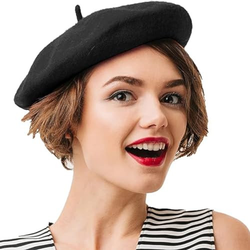 Kangaroo Vintage Classy French Hats - Stylish Wool for Adults for Cosplay and Costume Party - Beret for Men and Women Black | Amazon (US)