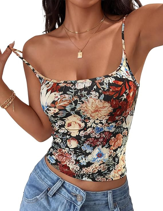 ZESICA Women's Adjustable Spaghetti Strap Camisole Tops 2026 Summer Square Neck Basic Cami Tank T... | Amazon (US)