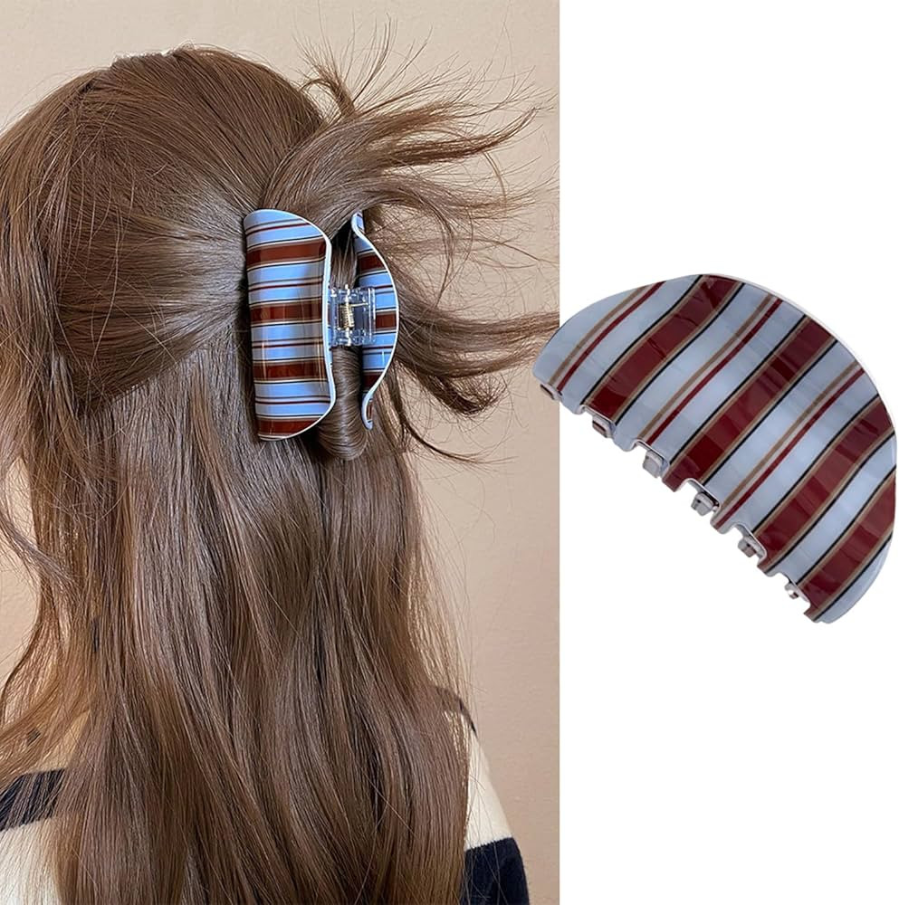 Striped Hair Clips for Women, 1Pcs Blue Brown Hair Claw Clips Non Slip Fashion Hair Accessories V... | Amazon (US)