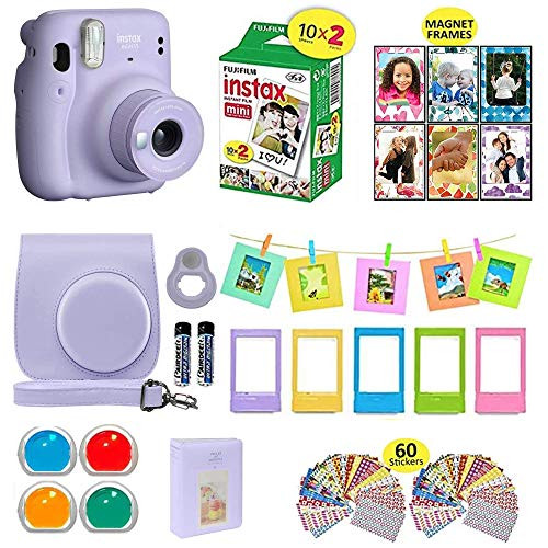 Fujifilm Instax Mini 11 Instant Camera Lilac Purple + Shutter Compatible Carrying Case + Fuji Film Value Pack (20 Sheets) + Shutter Accessories Bundle, Color Filters, Photo Album, Assorted Frames | Amazon (US)
