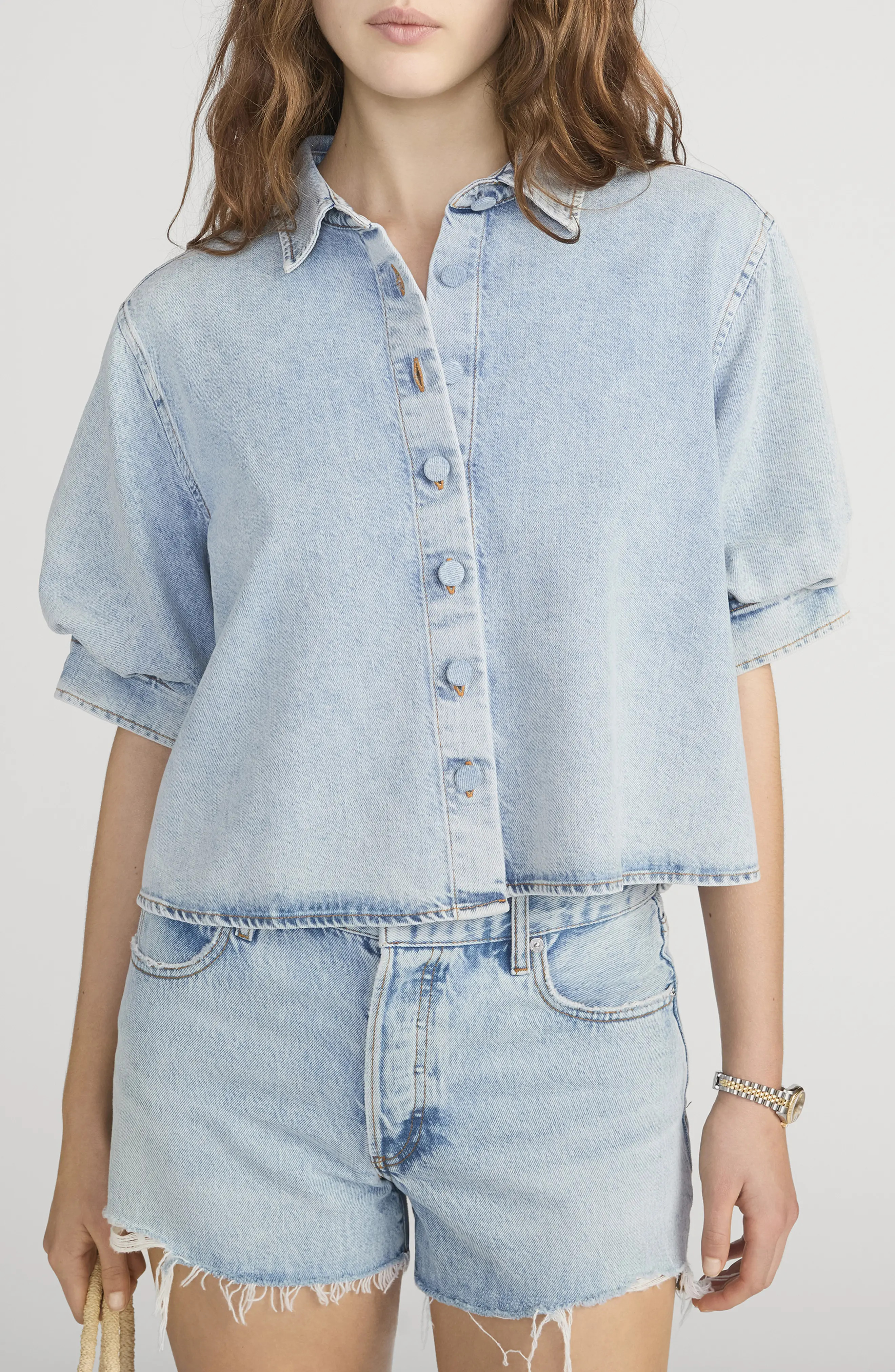 The Billow Sleeve Denim Button-Up Shirt (Women) | Nordstrom | Nordstrom