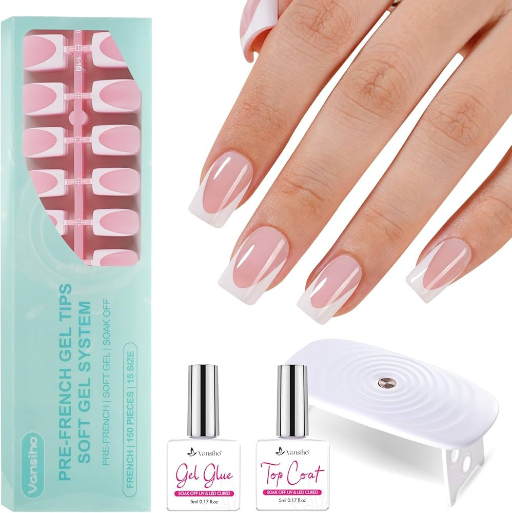 Vansiho Gel Nail Kit - Pink Deep Short Squre French Tip Press on Nails Kit with Nail Gel, Top Coa... | Amazon (US)
