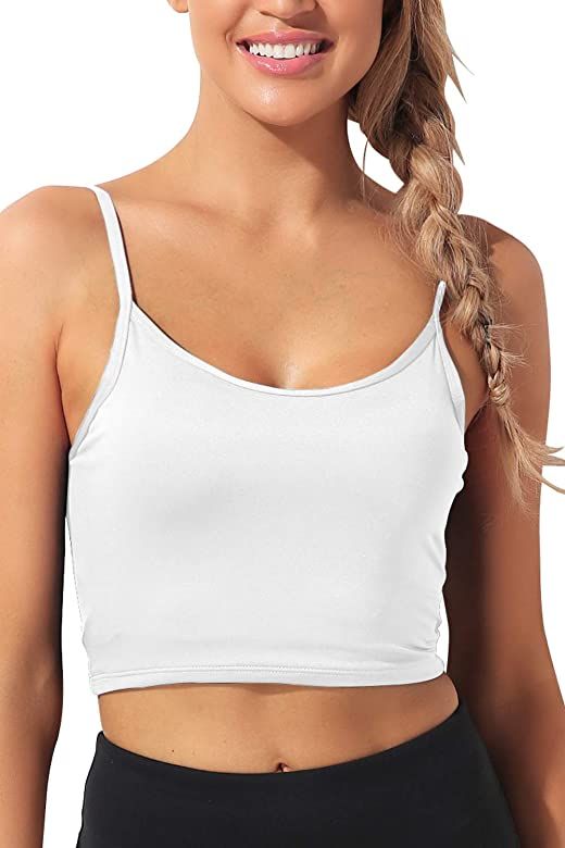 HyMeYou Women Longline Sports Bra Padded Crop Camisole Strappy Yoga Workout Tank Top Gym Running ... | Amazon (US)