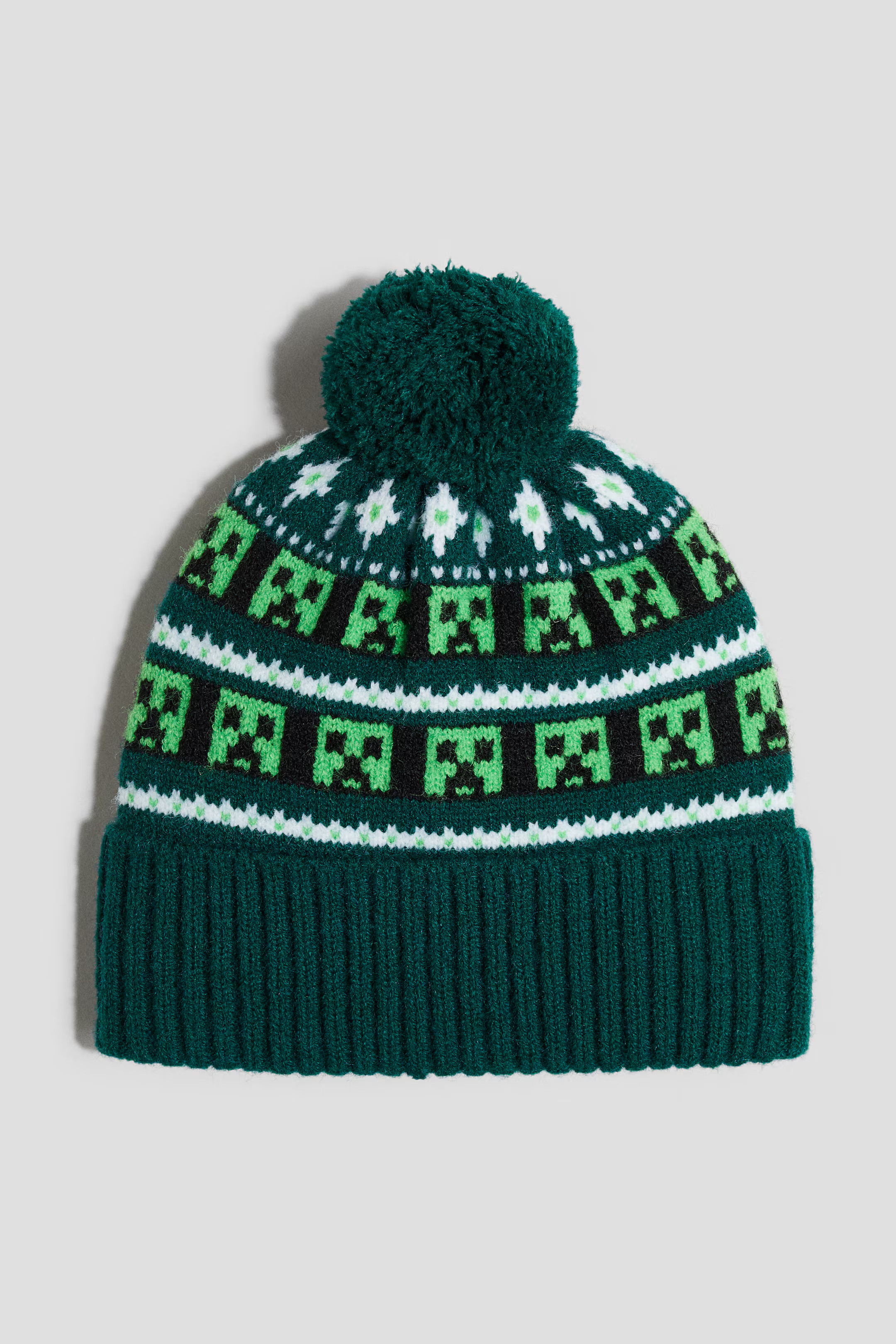 Jacquard-Knit Pompom Beanie - Green/Minecraft - Kids | H&M US | H&M (US + CA)
